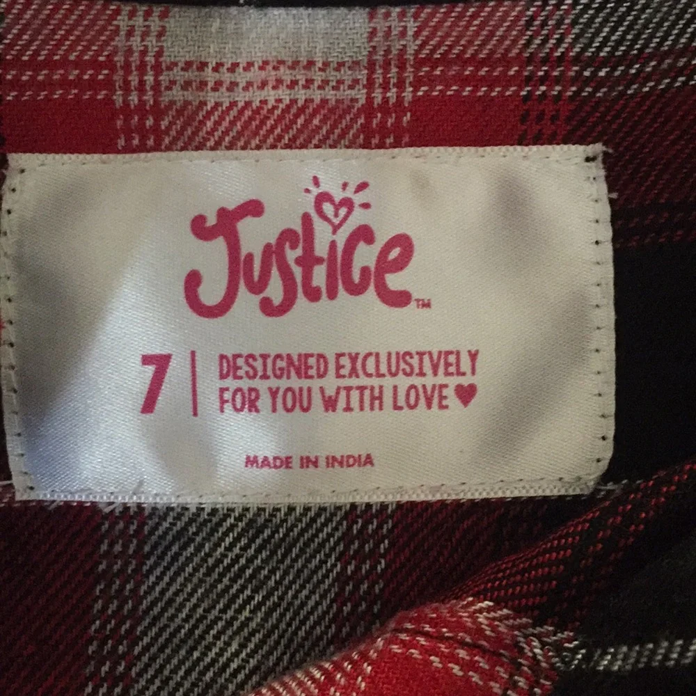 Justice long sleeve plaid shirt red and‎ black size 7